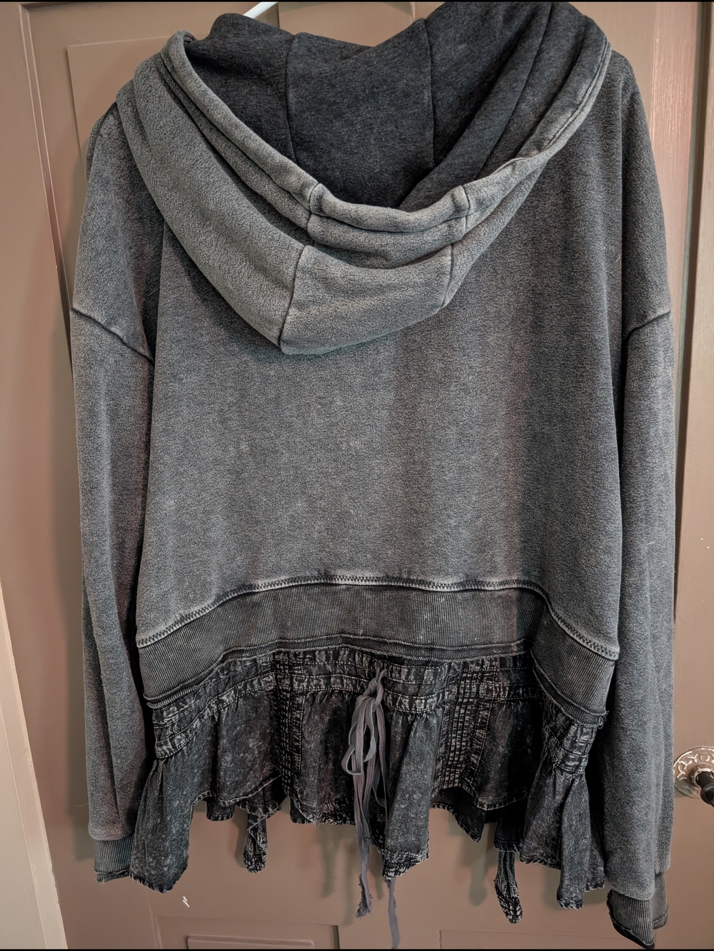 Free People Charcoal Hooded Zip Jacket with Ruffled Hem - Picture 2 of 6